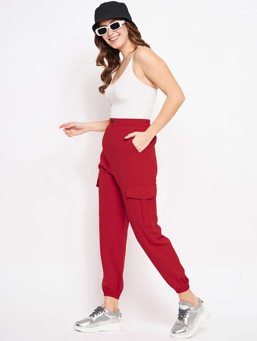 women maroon solids cargos trouser - 21382266 -  Standard Image - 4