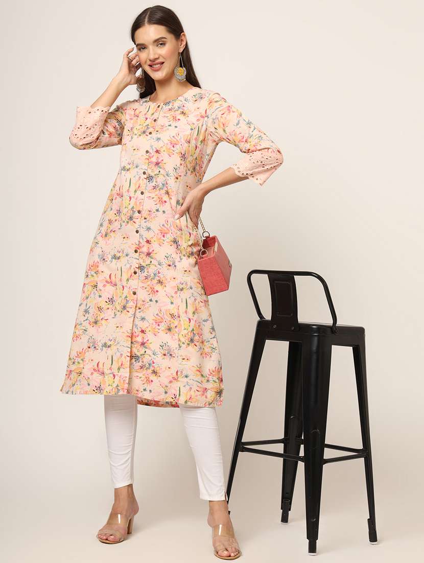 women three quarter sleeve a-line kurta - 21382267 -  Standard Image - 1