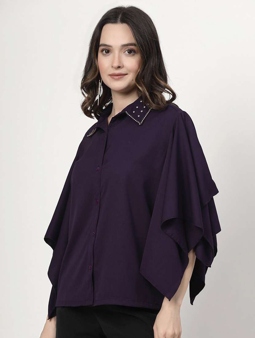 women purple polyester regular shirt - 21382296 -  Standard Image - 1