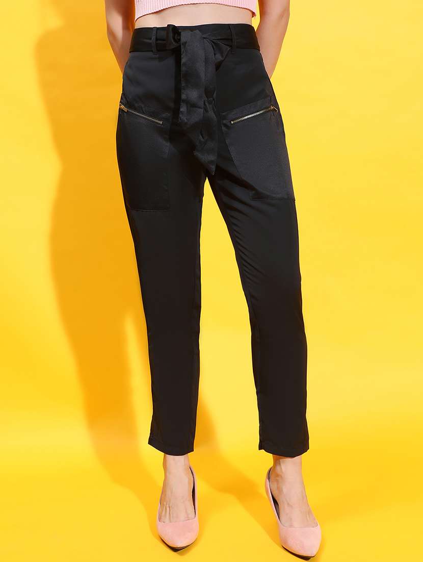 women black polyester peg trouser
