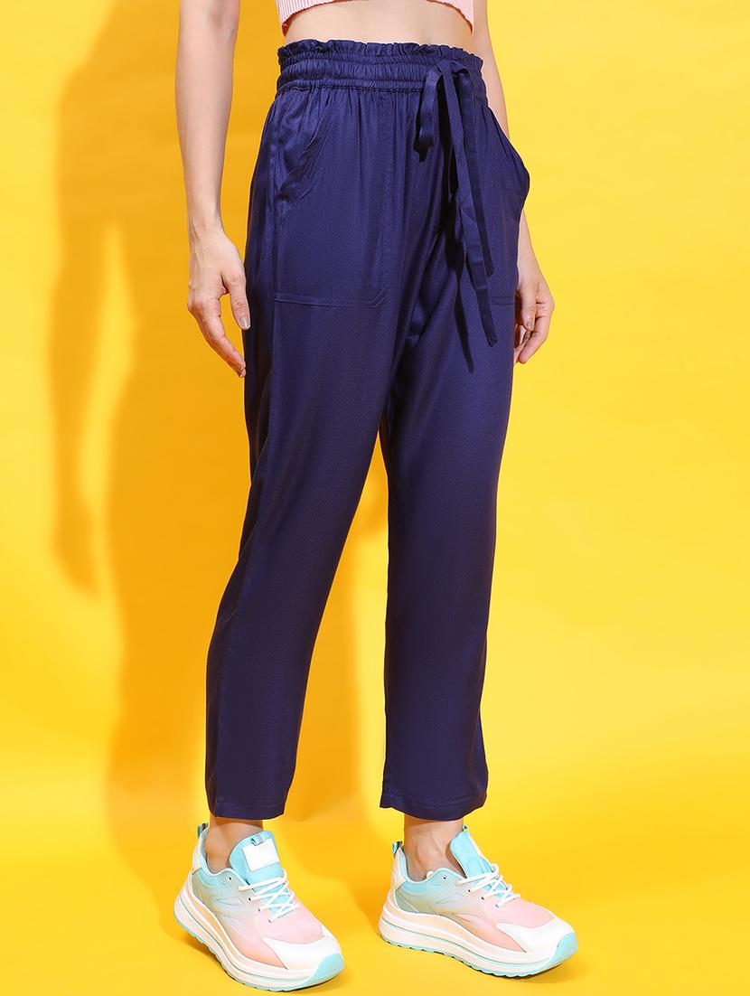 women blue solids tailored pants  - 21382387 -  Standard Image - 1