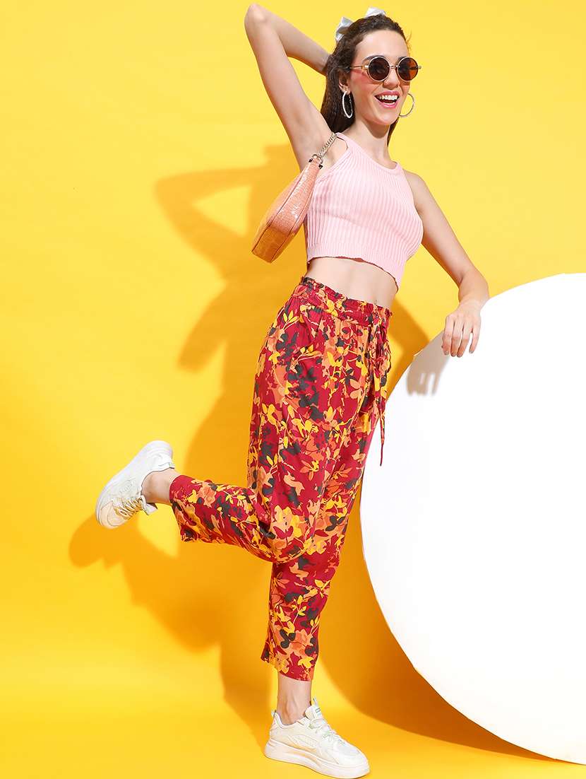 women maroon viscose peg trouser - 21382388 -  Standard Image - 4