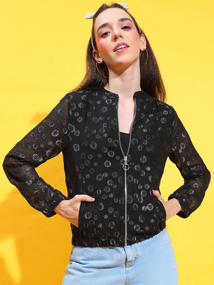women black polyester summer jacket