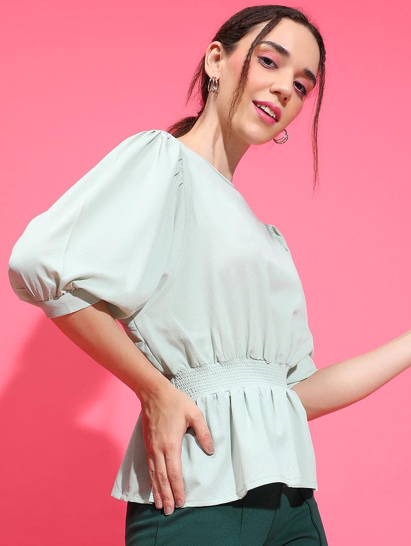 women mint green polyester peplum top - 21382395 -  Standard Image - 1