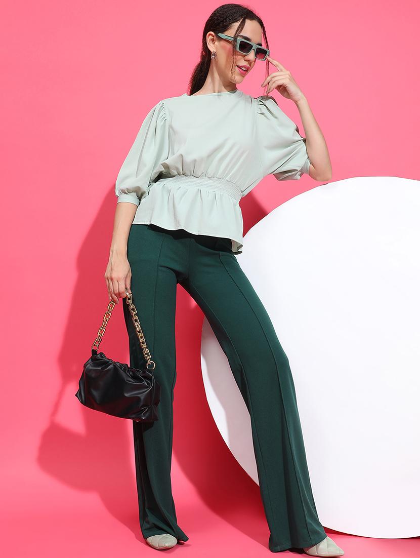 women mint green polyester peplum top - 21382395 - Standard Image - 4