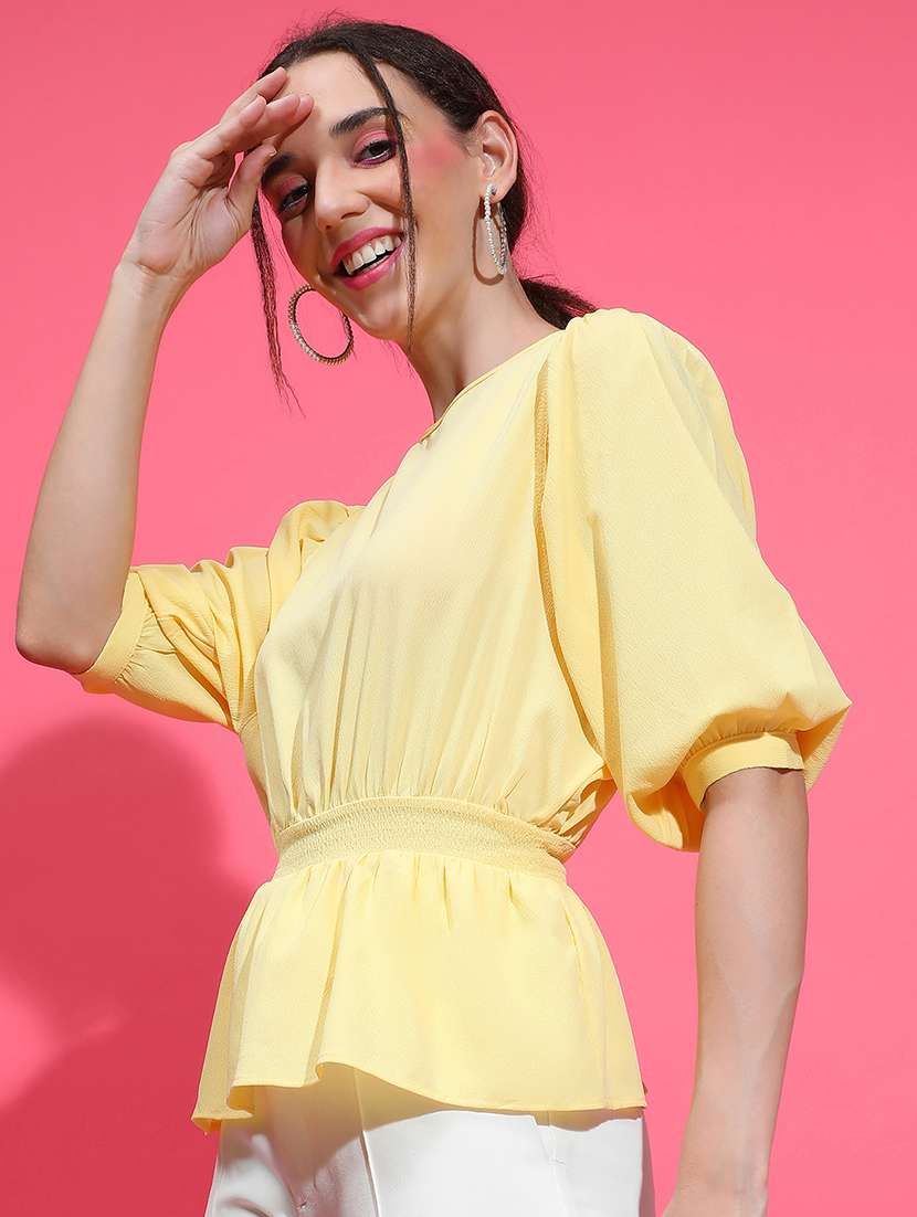 women yellow polyester peplum top - 21382396 -  Standard Image - 1
