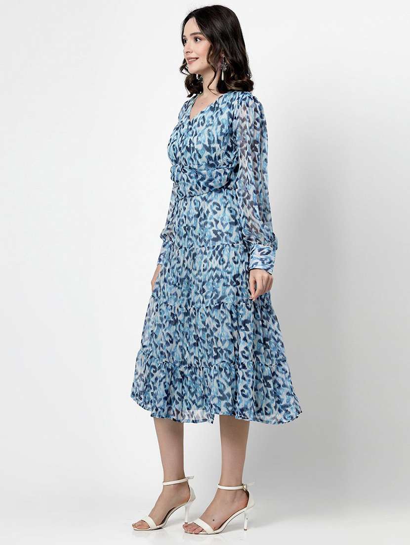 women blue polyester tiered dress - 21382432 -  Standard Image - 1