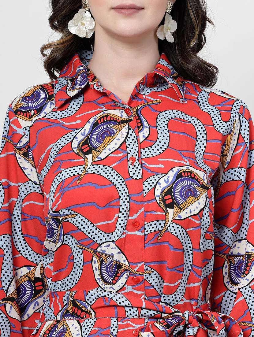 coral collared printed shirt dress - 21382434 -  Standard Image - 4