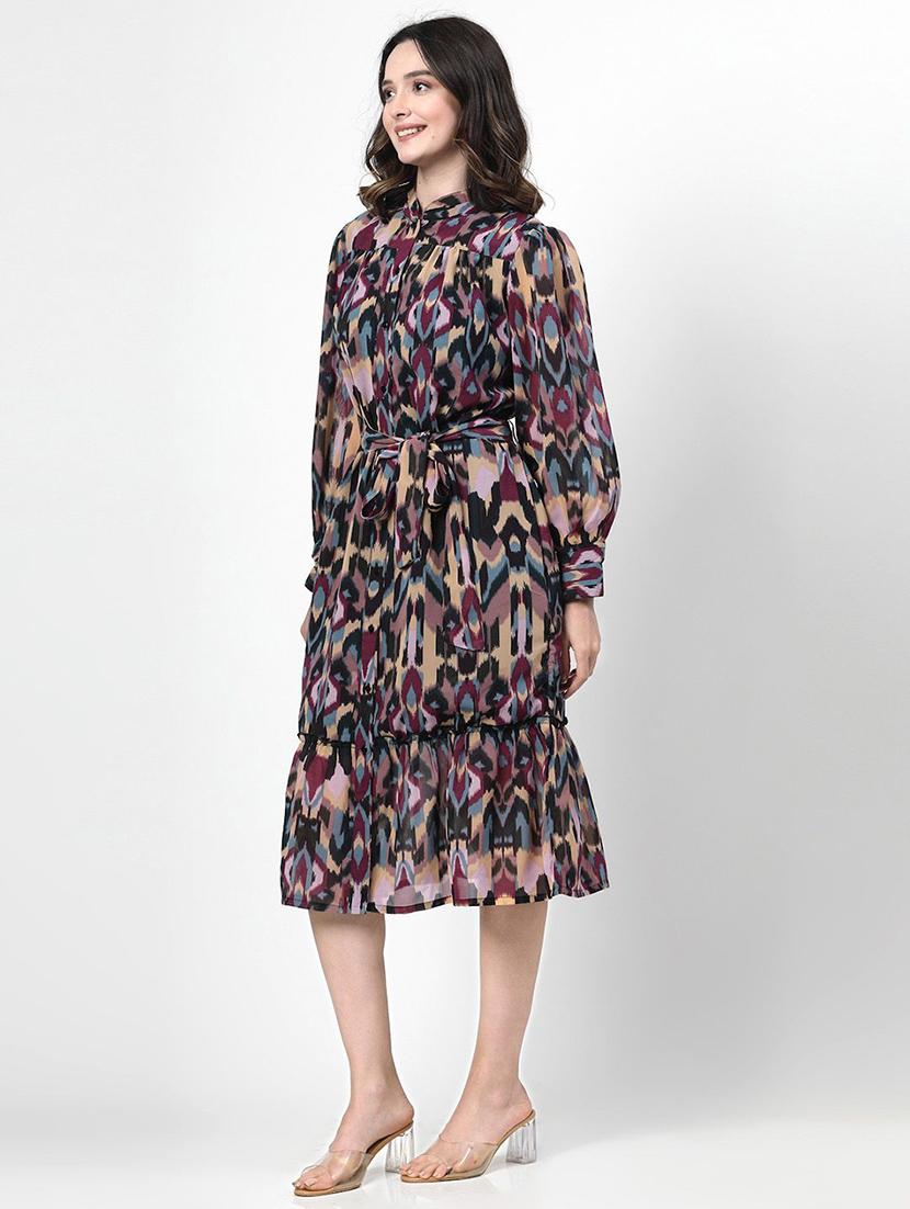 multicolored printed a-line dress - 21382437 - Standard Image - 1