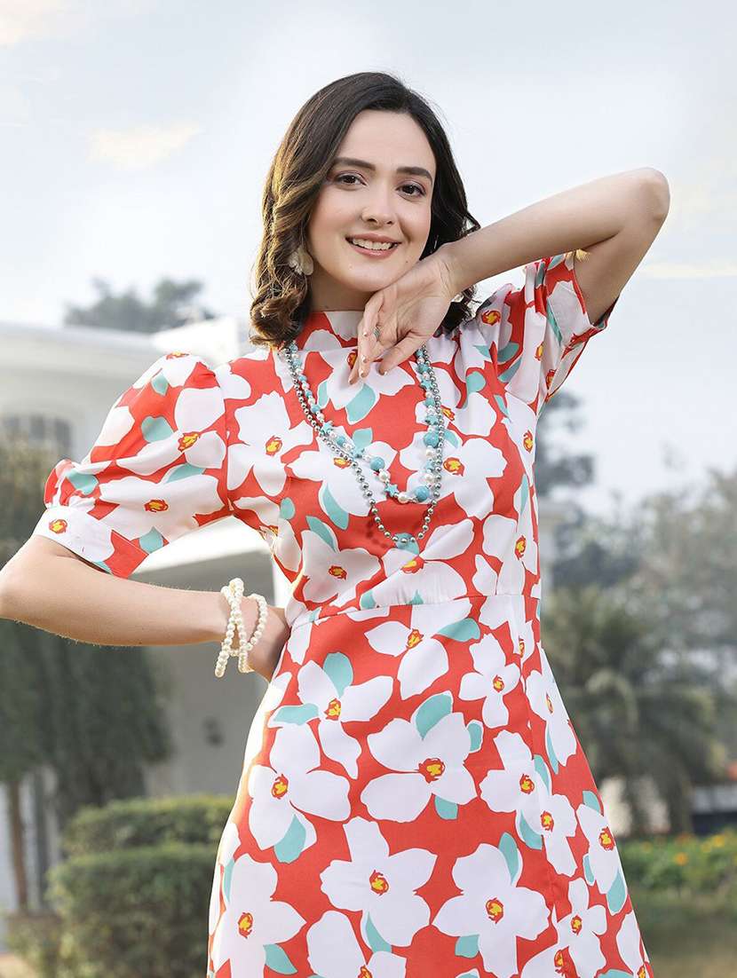 women red polyester a-line dress - 21382438 -  Standard Image - 4