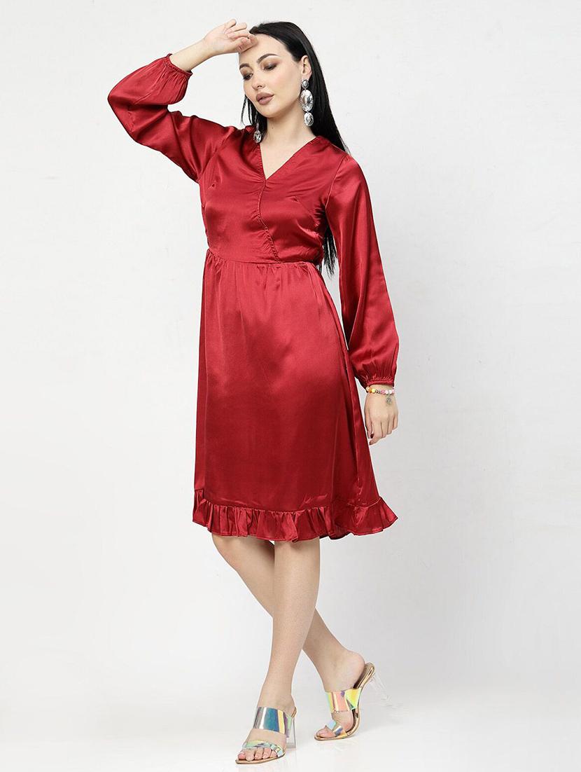 women maroon polyester a-line dress - 21382456 - Standard Image - 1