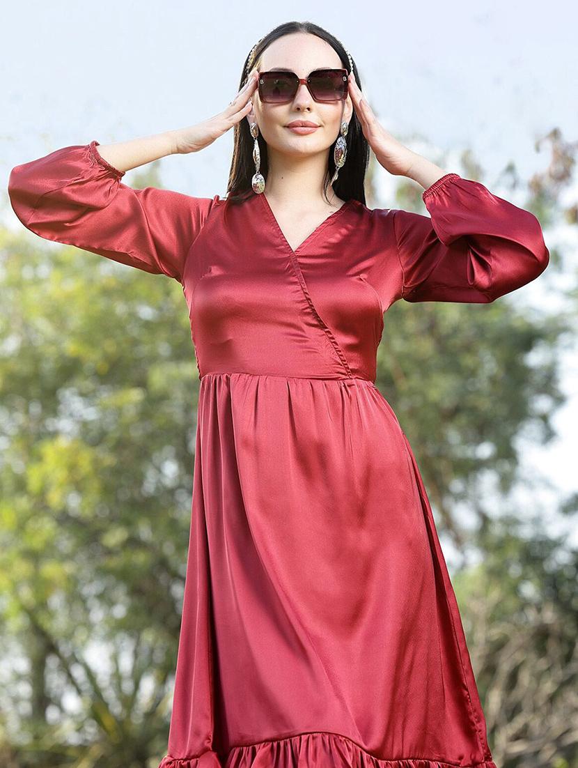 women maroon polyester a-line dress - 21382456 - Standard Image - 4