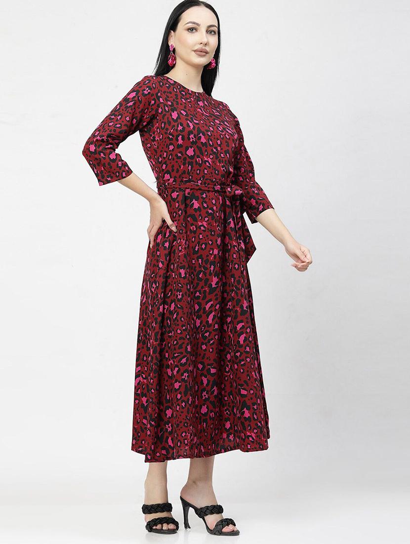 red animal printed fit & flare dress - 21382457 -  Standard Image - 1