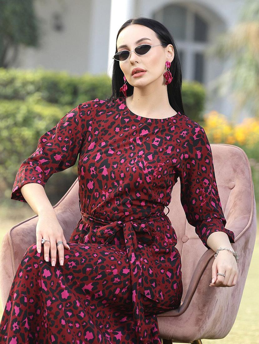 red animal printed fit & flare dress - 21382457 - Standard Image - 4