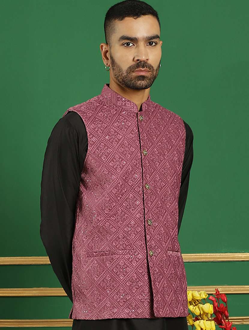 men mandarin neck embroidered nehru jacket - 21382525 -  Standard Image - 1