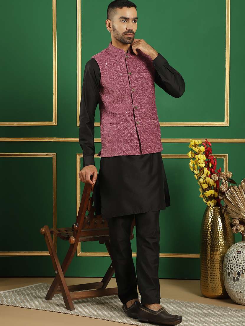 men mandarin neck embroidered nehru jacket - 21382525 -  Standard Image - 4