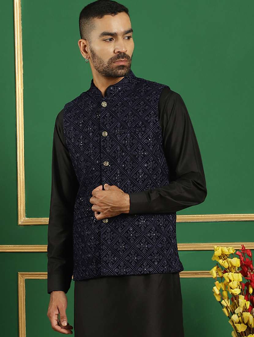 men mandarin neck embroidered nehru jacket - 21382526 -  Standard Image - 1