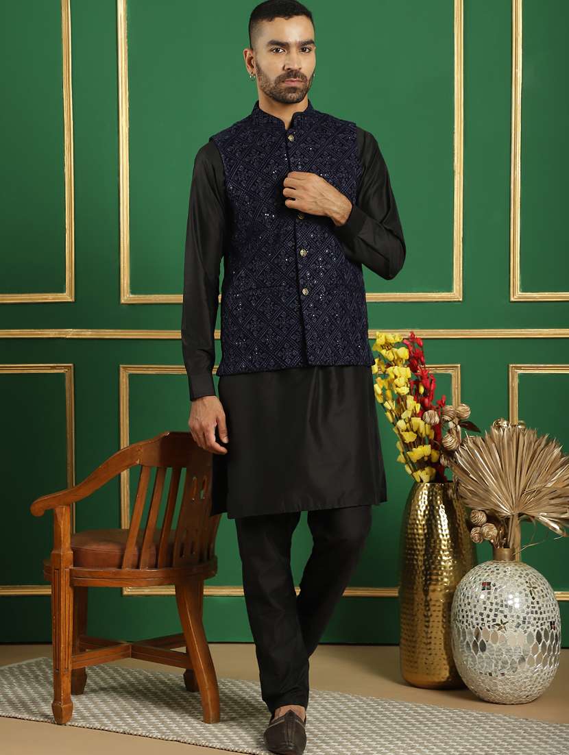 men mandarin neck embroidered nehru jacket - 21382526 -  Standard Image - 4