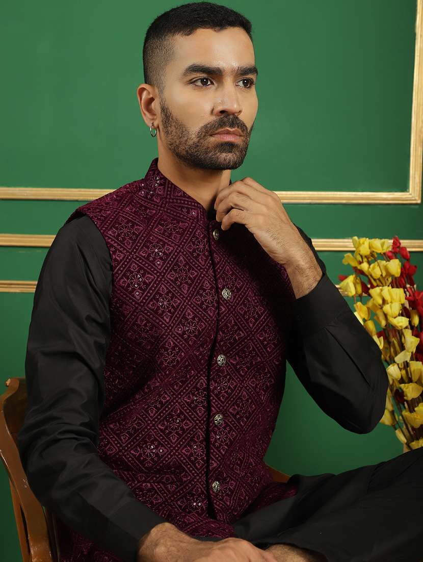 men mandarin neck embroidered nehru jacket - 21382527 -  Standard Image - 1