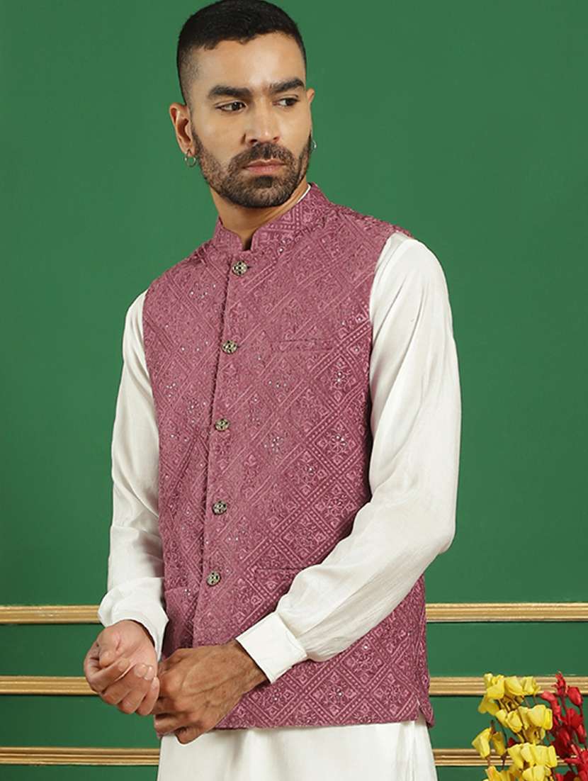 men mandarin neck embroidered nehru jacket - 21382528 -  Standard Image - 1