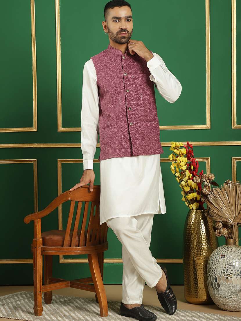 men mandarin neck embroidered nehru jacket - 21382528 -  Standard Image - 4