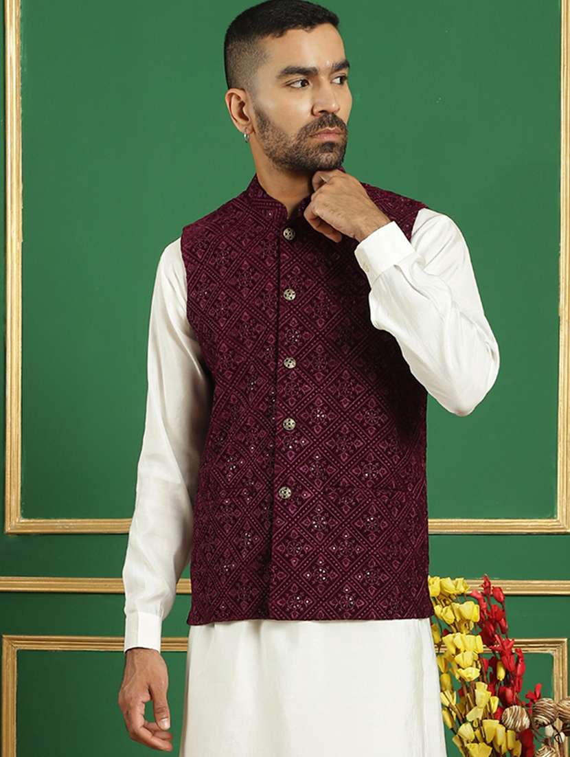 men mandarin neck embroidered nehru jacket - 21382530 -  Standard Image - 1