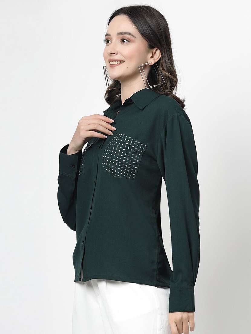 women green polyester regular shirt - 21382536 -  Standard Image - 1