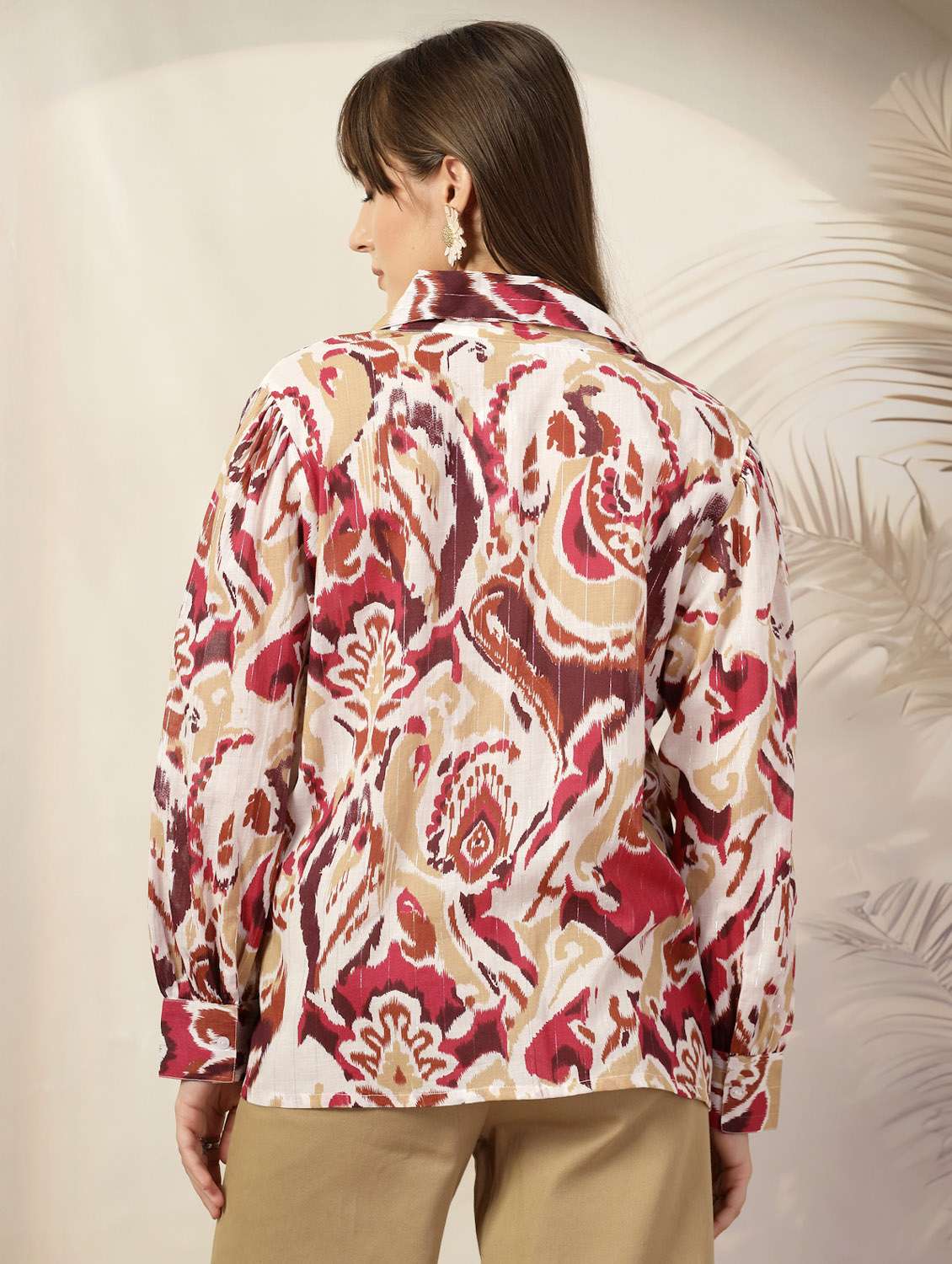 women printed collared puff sleeves relaxed fit shirt - 21382573 - Standard Image - 4
