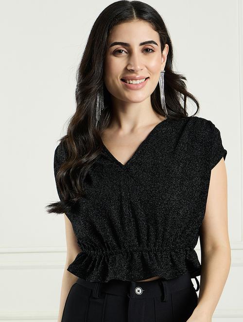 women black solids crop top - 21382588 - Standard Image - 0