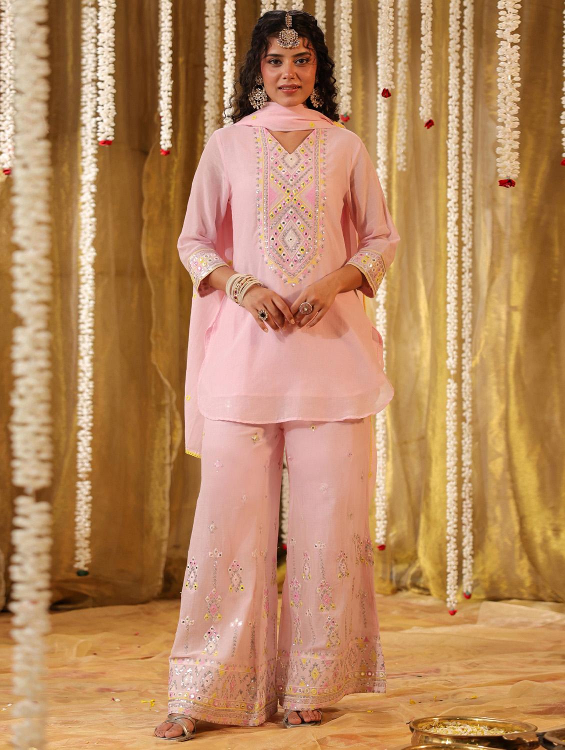 women mirror work kurta palazzo set  - 21382599 -  Standard Image - 1