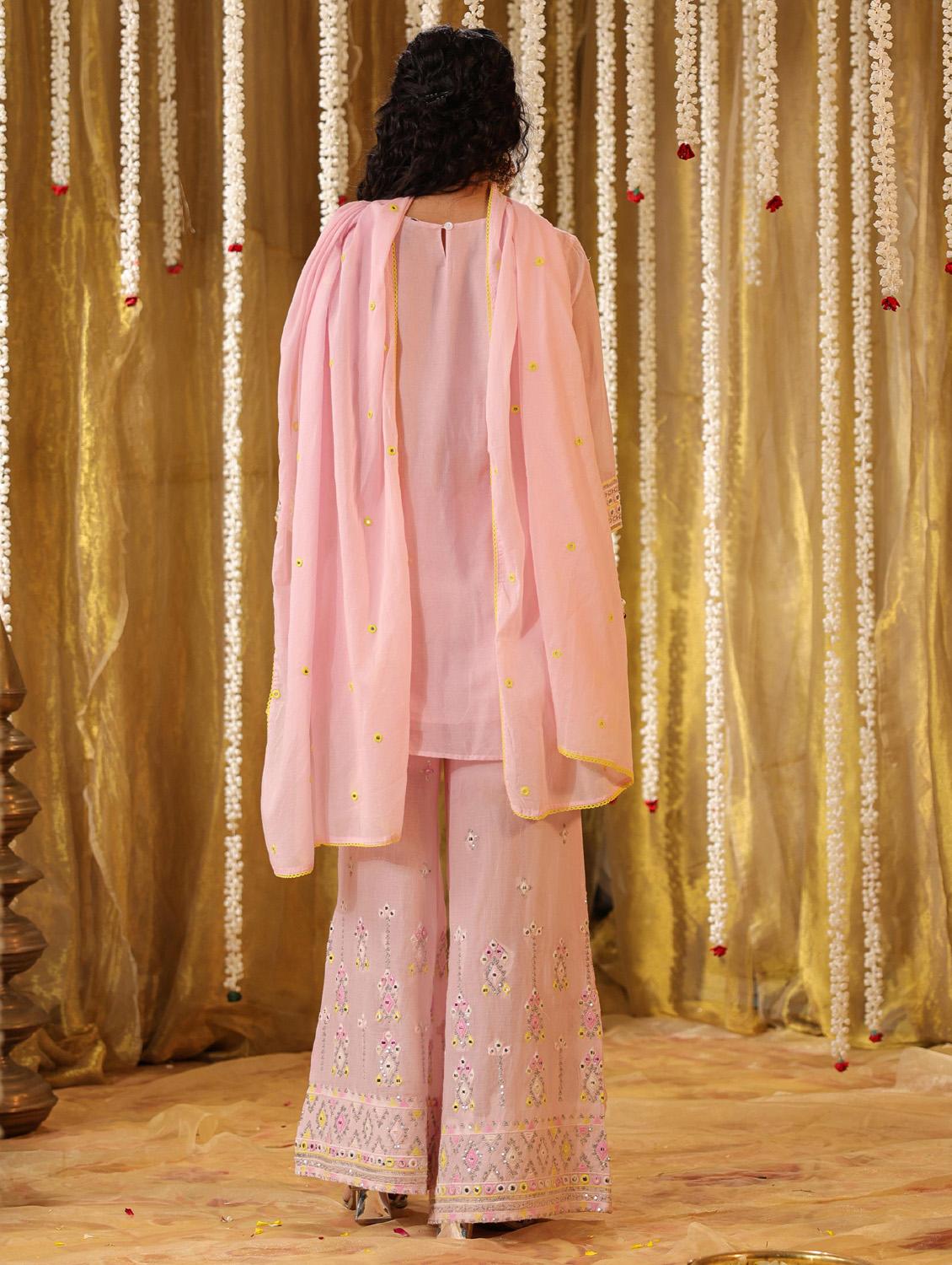 women mirror work kurta palazzo set - 21382599 - Standard Image - 4