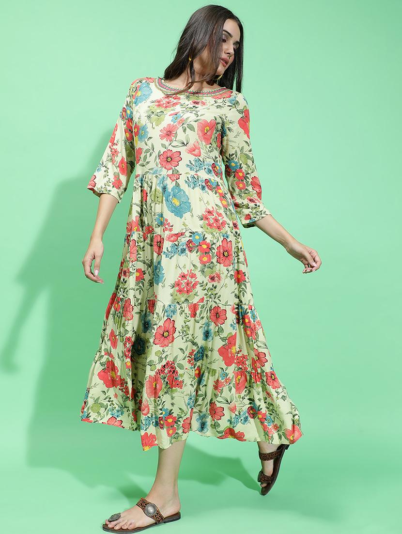 green floral printed fit & flare dress - 21382639 -  Standard Image - 1