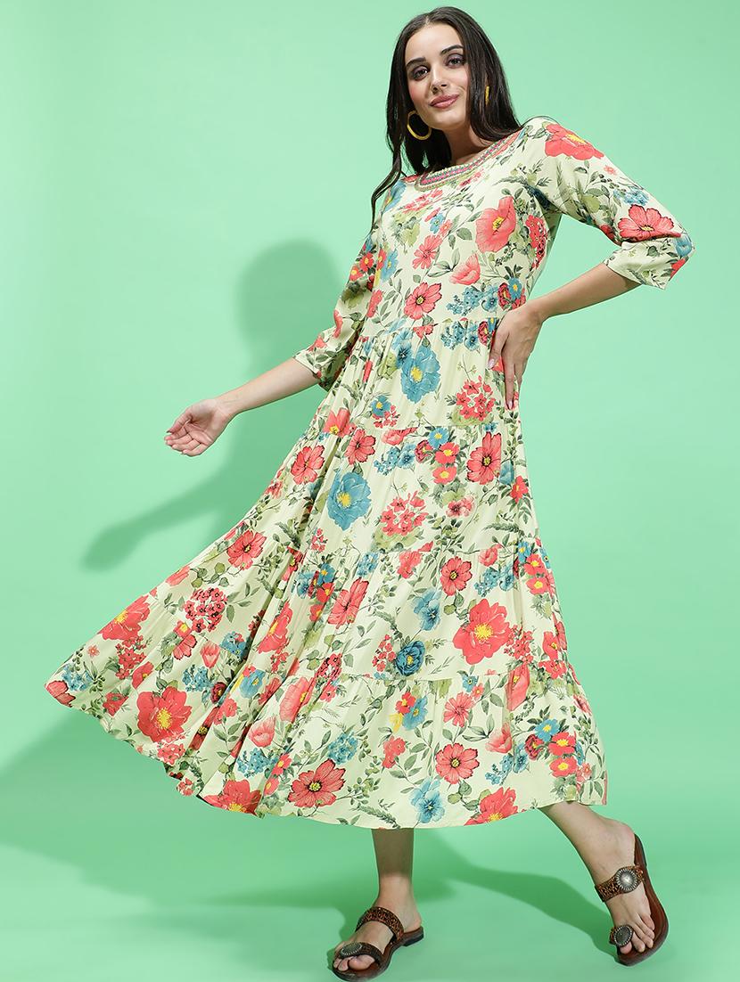 green floral printed fit & flare dress - 21382639 - Standard Image - 4