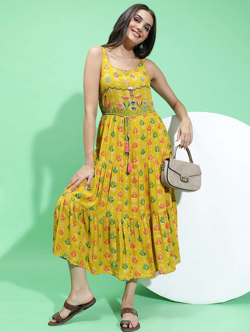 women green viscose fit & flare dress