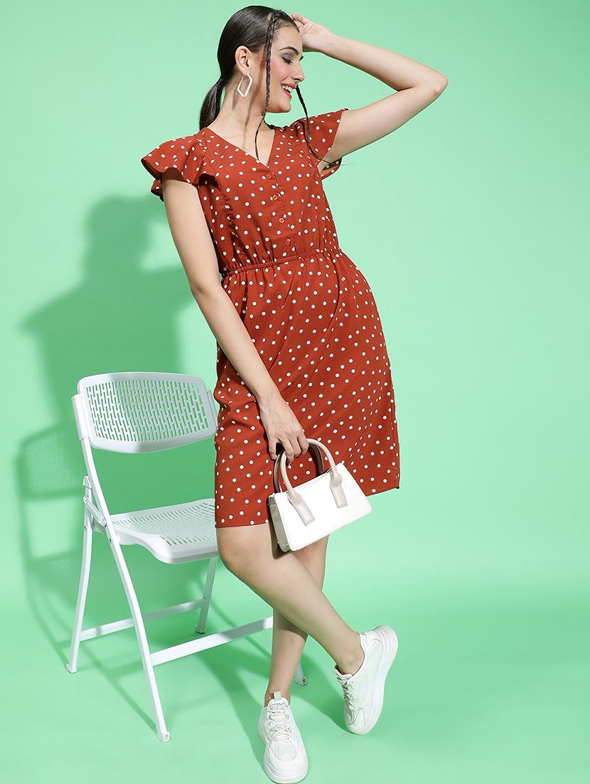 brown polka dot fit & flare dress - 21382641 - Standard Image - 4