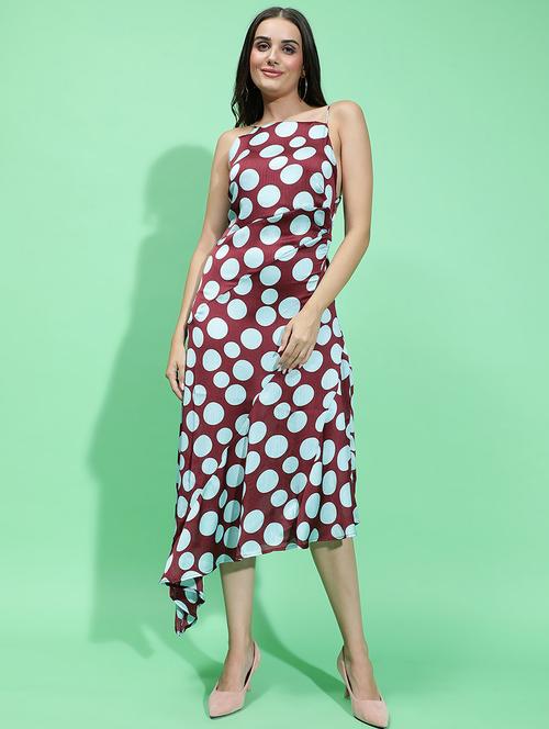 maroon polka dot fit & flare dress - 21382644 - Standard Image - 0