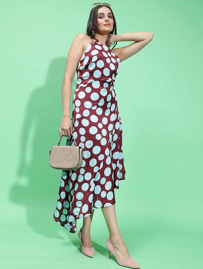 maroon polka dot fit & flare dress - 21382644 - Standard Image - 4