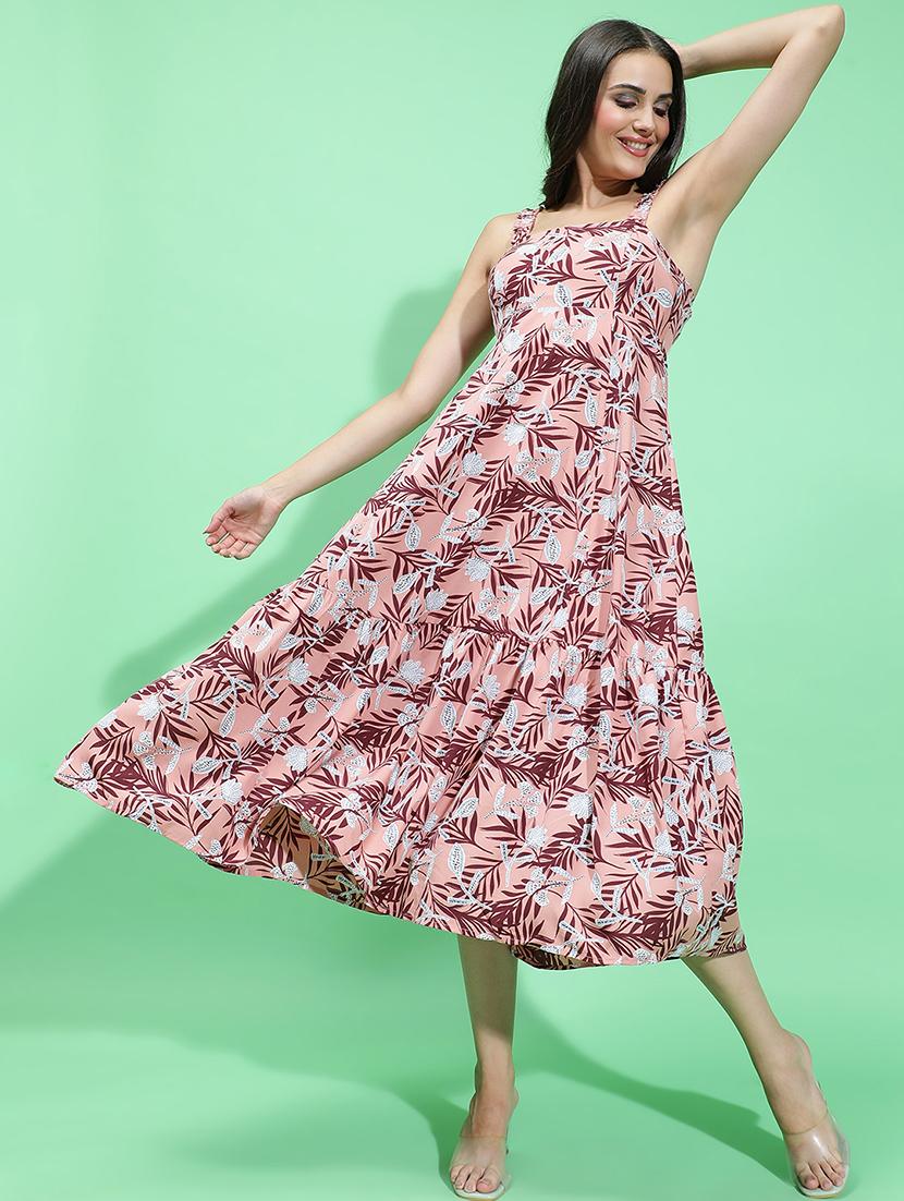 women pink viscose fit & flare dress - 21382649 -  Zoom Image - 0