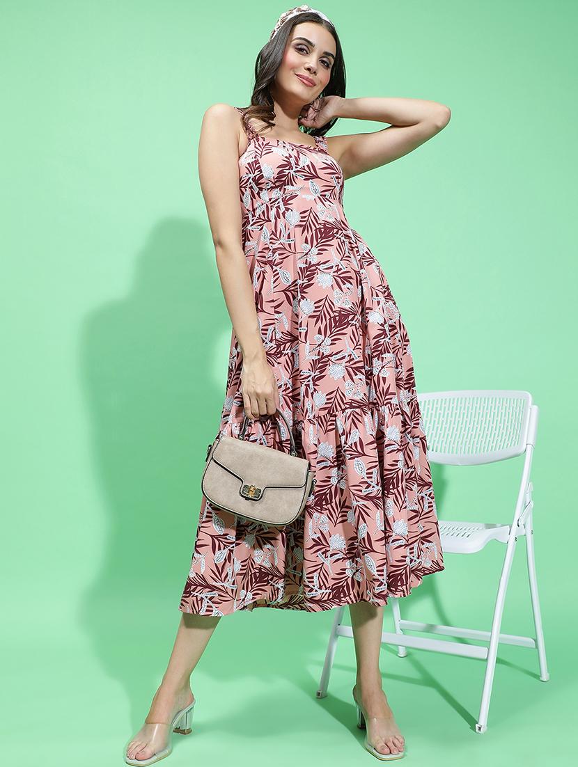 women pink viscose fit & flare dress - 21382649 - Standard Image - 4
