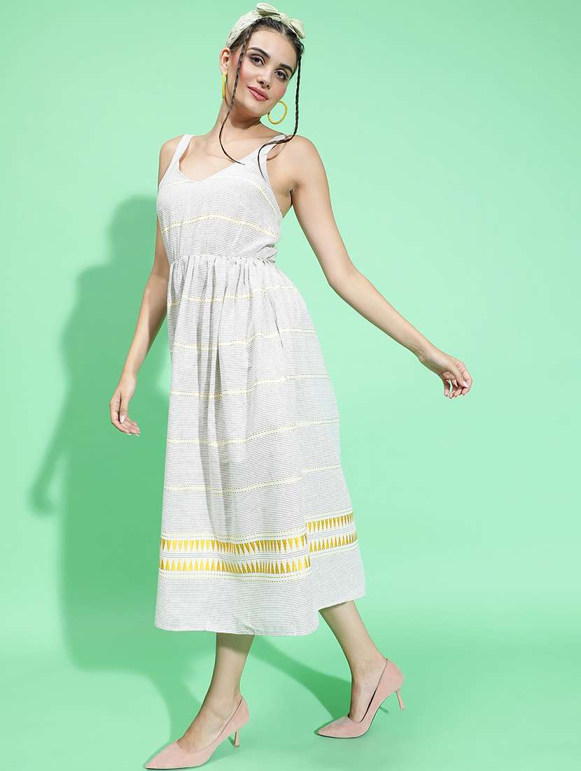 women cream cotton fit & flare dress - 21382653 -  Standard Image - 1