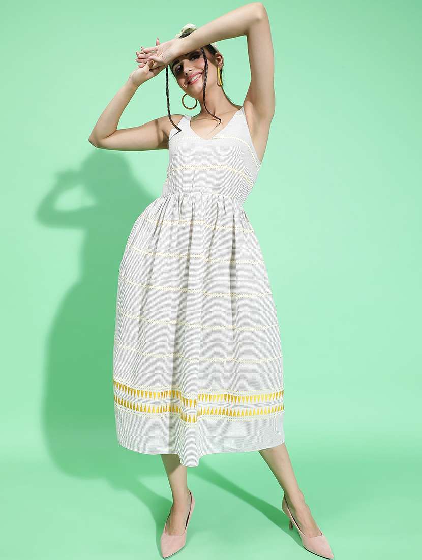 women cream cotton fit & flare dress - 21382653 -  Standard Image - 4