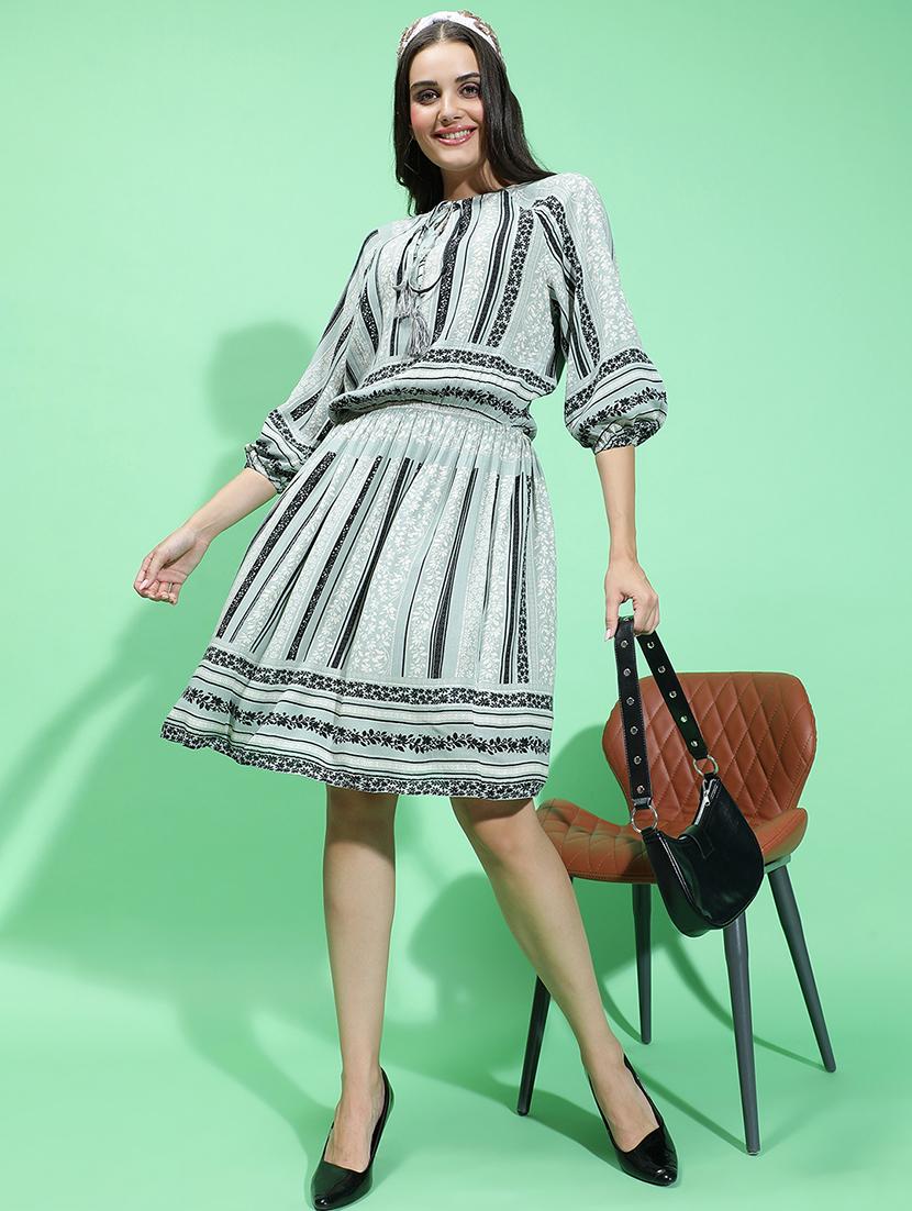 women grey viscose a-line dress - 21382654 - Standard Image - 4