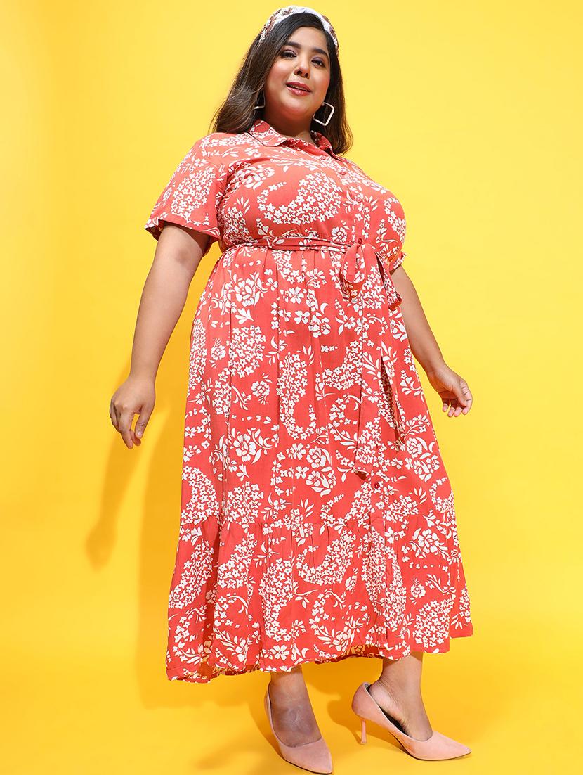 women rust viscose fit & flare dress - 21382655 -  Standard Image - 1