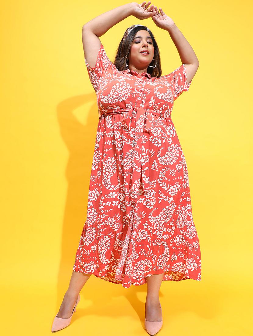 women rust viscose fit & flare dress - 21382655 - Standard Image - 4