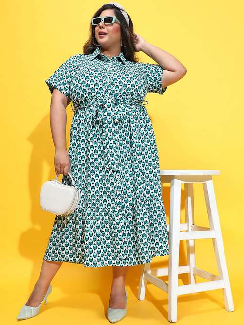 women sea green polyester fit & flare dress - 21382656 - Standard Image - 0