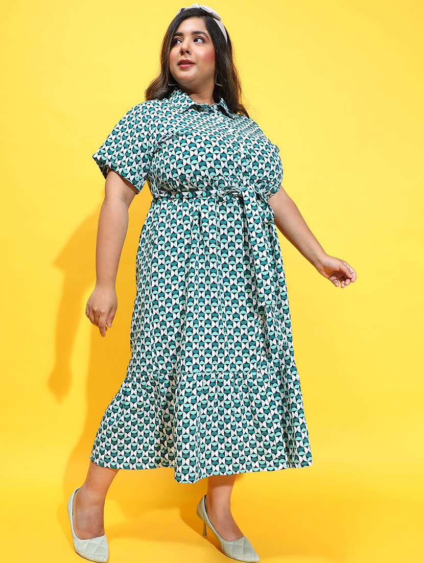 women sea green polyester fit & flare dress - 21382656 - Standard Image - 1
