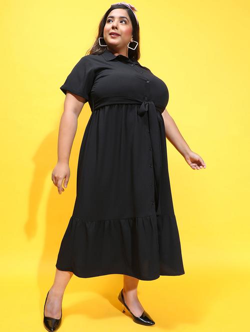 black solid fit & flare dress - 21382657 - Standard Image - 0