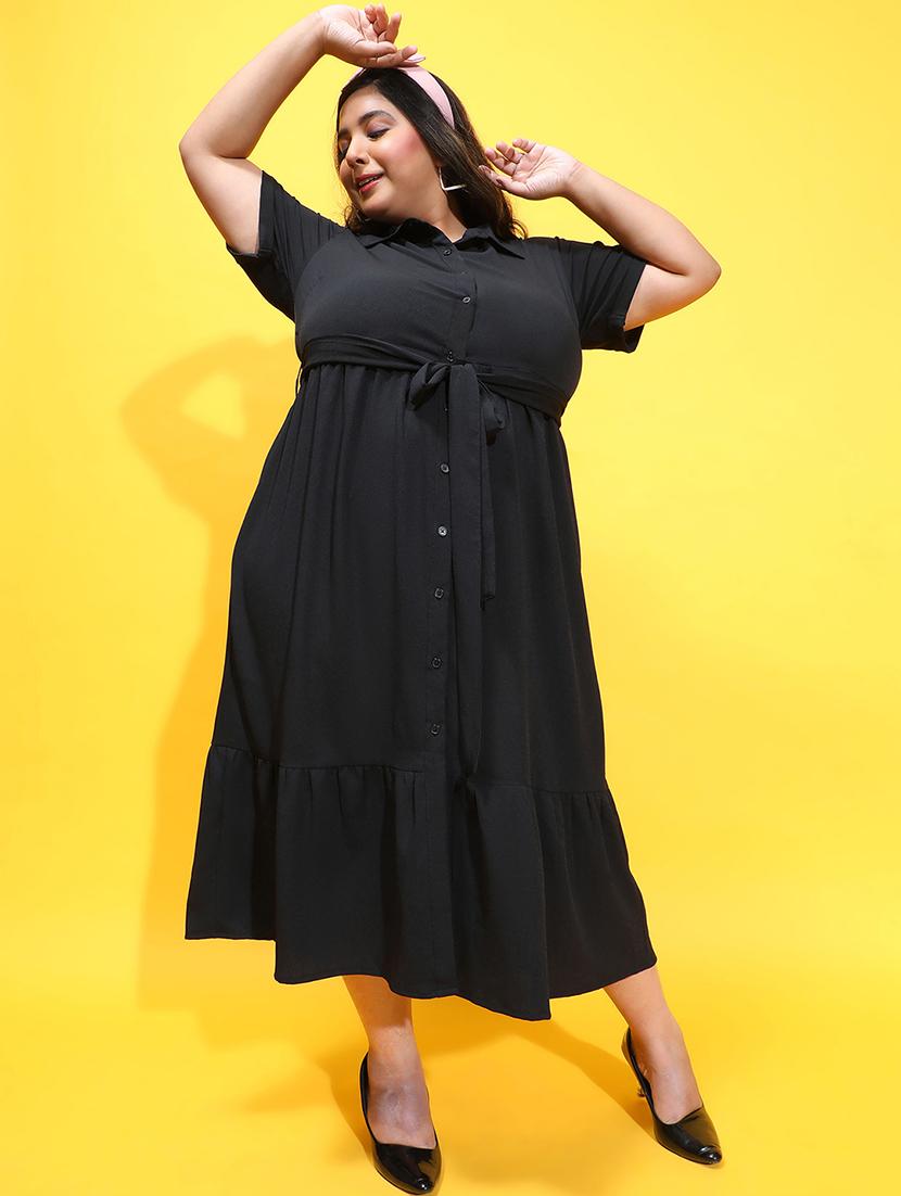 black solid fit & flare dress - 21382657 - Standard Image - 1