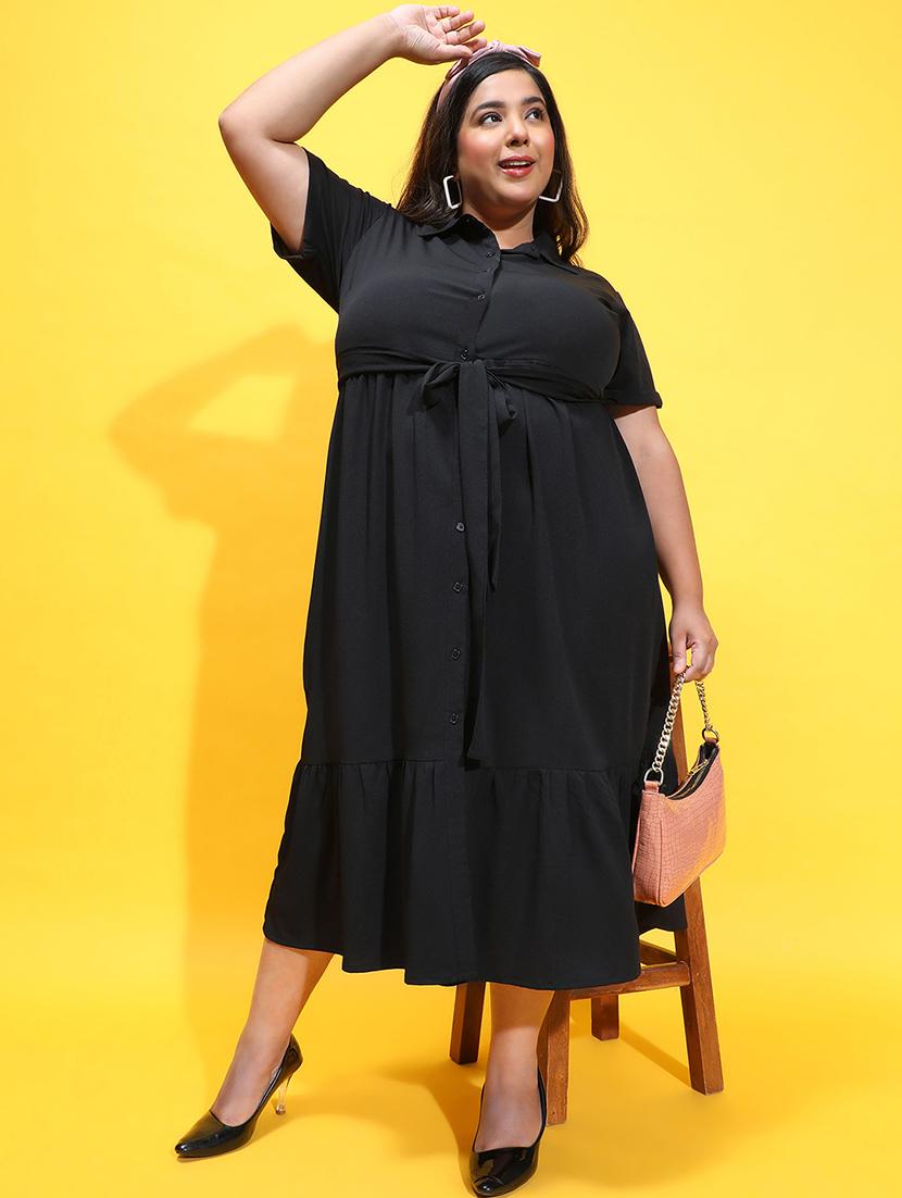 black solid fit & flare dress - 21382657 - Standard Image - 4