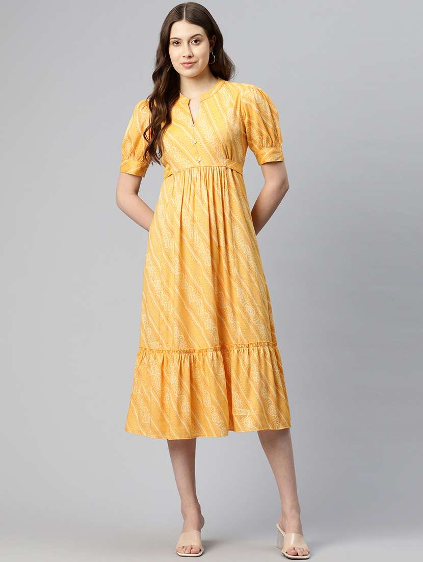 women yellow cotton tiered dress - 21382661 -  Standard Image - 1